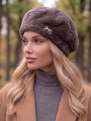 Жіночий берет Alpaca з екохутра кава з молоком (мокко) фото
