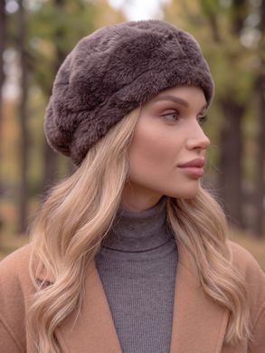 Жіночий берет Alpaca з екохутра кава з молоком (мокко) фото