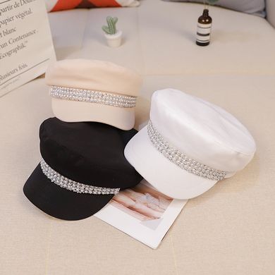 Жіночий картуз, кепі, кашкет з перлами білий фото