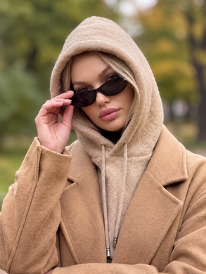 Женский капор Sheepskin из экомеха и воротником бежевый фото