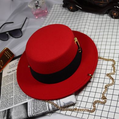 Шляпа женская Канотье Calabria с металлическим декором и цепочкой красная фото