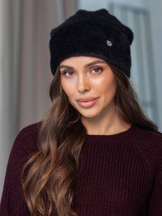 Шапка тепла Suzanne з екохутра альпаки чорна фото