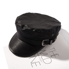 Жіночий картуз, кепі, кашкет з екошкіри з пряжкою чорний фото