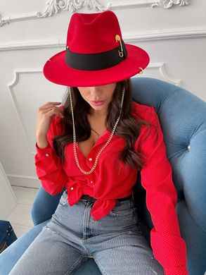 Шляпа женская Федора Calabria с металлическим декором и цепочкой красная фото