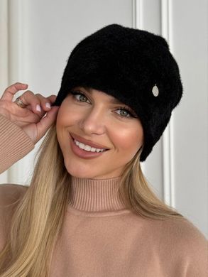 Шапка тепла Suzanne з екохутра альпаки чорна фото