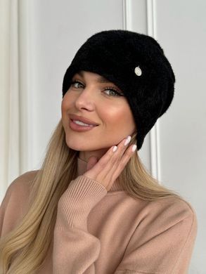 Шапка тепла Suzanne з екохутра альпаки чорна фото