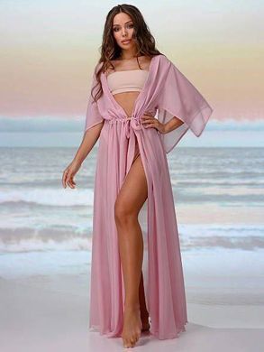 Жіноча довга пляжна туніка Long з шифону рожева 42-50 (S-XXL) фото