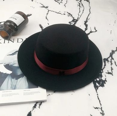 Шляпа унисекс Канотье с устойчивыми полями и лентой бордовая (марсала) фото