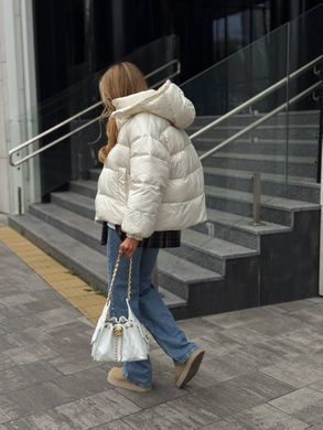 Жіночий пуховик, пуффер, куртка зимовий Bady Oversize глянцевий молочний 42-48 фото