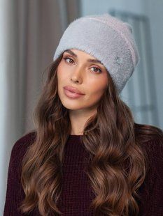 Шапка тепла Suzanne з екохутра альпаки сіра фото