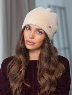 Шапка тепла Suzanne з екохутра альпаки бежева фото