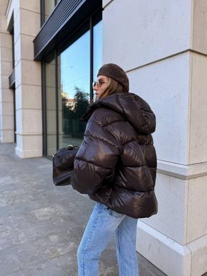 Жіночий пуховик, пуффер, куртка зимовий Bady Oversize глянцевий коричневий (шоколад) 42-48 фото