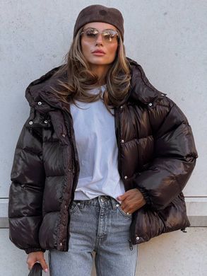 Жіночий пуховик, пуффер, куртка зимовий Bady Oversize глянцевий коричневий (шоколад) 42-48 фото