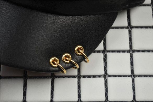 Женский картуз, кепи, фуражка с золотистыми кольцами из экокожи черный фото