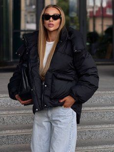 Женский пуховик, пуффер, куртка зимний Dream Oversize объемный черный 42-48 фото