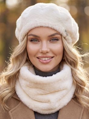 Женский комплект Alpaca берет + бафф молочный фото