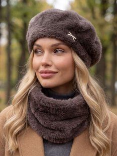 Женский комплект Alpaca берет + бафф кофе с молоком (мокко) фото