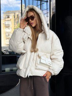 Женский пуховик, пуффер, куртка зимний Dream Oversize объемный молочный 42-48 фото
