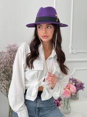 Шляпа женская Федора Calabria с металлическим декором и цепочкой фиолетовая фото