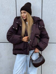 Женский пуховик, пуффер, куртка зимний Dream Oversize объемный темно-коричневый (шоколад) 42-48 фото