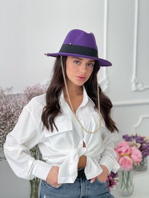 Шляпа женская Федора Calabria с металлическим декором и цепочкой фиолетовая фото
