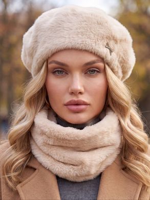 Женский комплект Alpaca берет + бафф бежевый фото