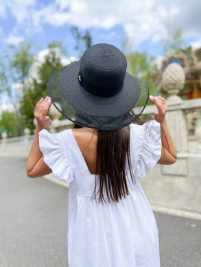 Шляпа женская летняя с широкими полями и сеткой черная фото