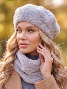 Женский комплект Alpaca берет + бафф серый фото