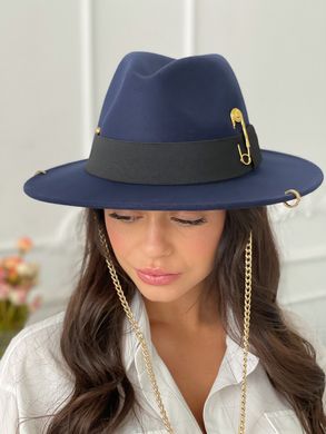 Шляпа женская Федора Calabria с металлическим декором и цепочкой темно-синяя фото