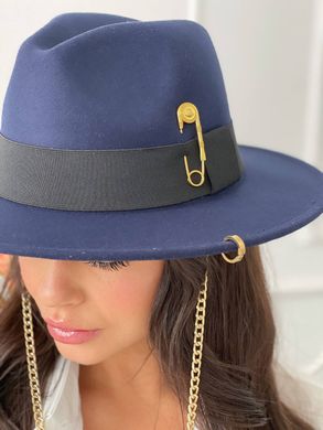 Шляпа женская Федора Calabria с металлическим декором и цепочкой темно-синяя фото