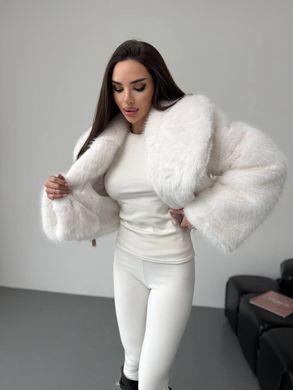 Женская шуба Cropped укороченная с отложным воротником свободного кроя белая 42-48 фото