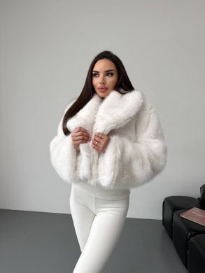 Женская шуба Cropped укороченная с отложным воротником свободного кроя белая 42-48 фото