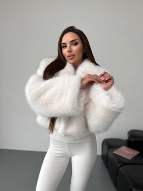 Женская шуба Cropped укороченная с отложным воротником свободного кроя белая 42-48 фото