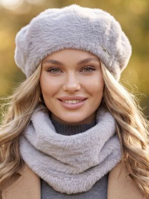 Женский комплект Alpaca берет + бафф серый фото
