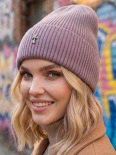Шапка унісекс Chrome Hearts Ribbed тонка демісезон з відворотом бузковий (лиловий) фото