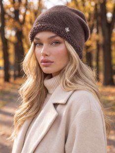 Шапка тепла Nicole з екохутра коричнева (шоколад) фото