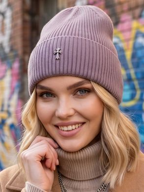 Шапка унісекс Chrome Hearts Ribbed тонка демісезон з відворотом бузковий (лиловий) фото