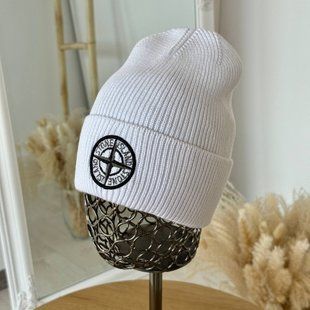 Шапка унісекс Stone Island Ghost з відворотом біла фото