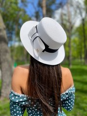 Капелюх жіночий літній канотьє з бантом білий фото