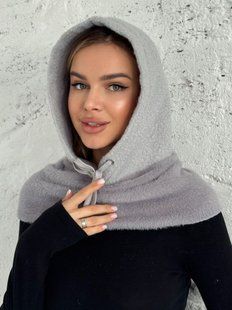 Женский капор Teddy Bear букле с каракуля и воротником серый фото
