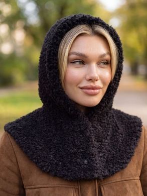 Женский капор Teddy Bear с пухом ангоры и воротником черный фото