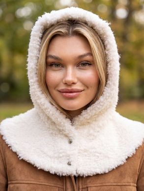 Женский капор Teddy Bear с пухом ангоры и воротником белый фото