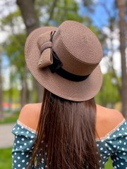 Шляпа женская летняя канотье с бантом кофе с молоком (мокко) фото