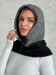 Женский капор Teddy Bear букле с каракуля и воротником темно-серый фото