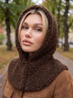 Жіночий капор Teddy Bear з пухом ангори та коміром коричневий (шоколад) фото