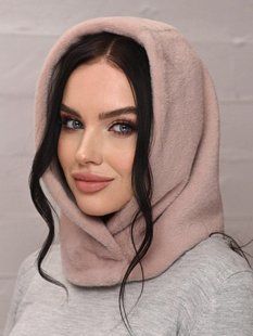 Жіночий капор Alpaca на кнопках з екохутра пудра фото