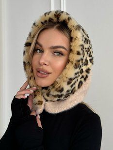 Жіночий капор Mink Leo хутряний леопардовий бежевий фото