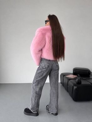 Женская шуба Cropped укороченная с отложным воротником свободного кроя розовая (барби) 42-48 фото