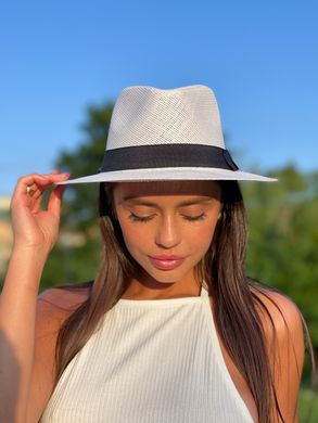 Шляпа унисекс летняя Федора с устойчивыми полями и лентой белая фото