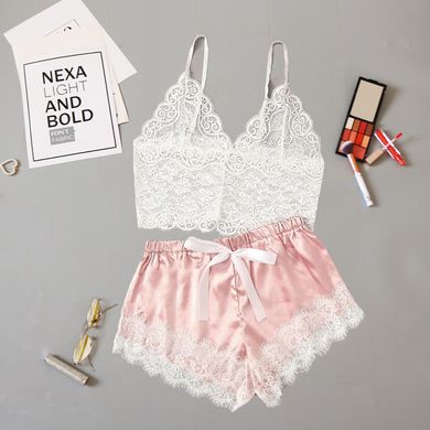 Женская атласная пижама Ajour: топ и шорты розовая фото